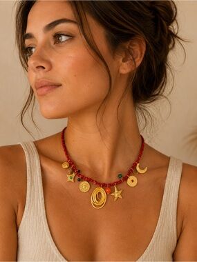 Medina fine pearls red charm necklace